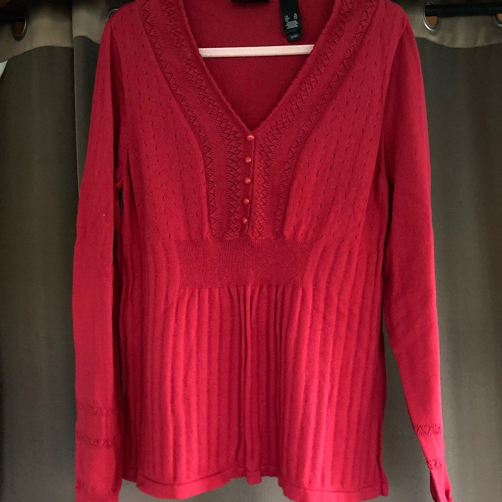 Red Peplum Style V-neck Sweater XL